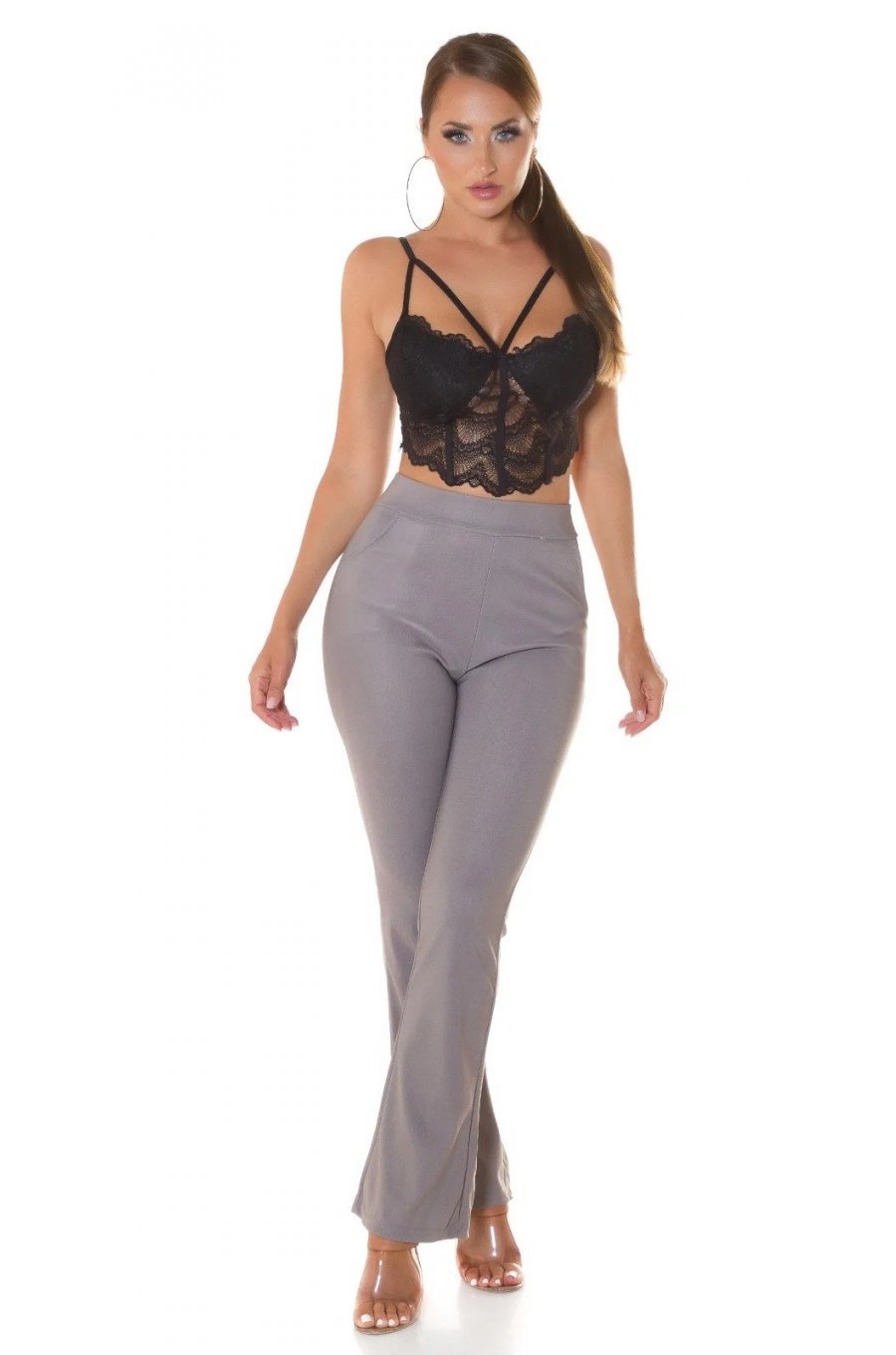 Pantaloni dama eleganti evazati gri Felipa Pantaloni dama eleganti evazati gri Felipa 3 - jojofashion.ro