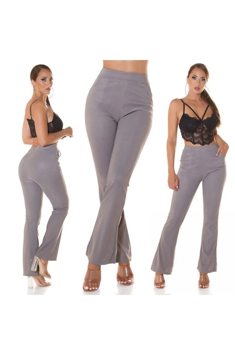 Pantaloni dama eleganti evazati gri Felipa Pantaloni dama eleganti evazati gri Felipa 5 - jojofashion.ro