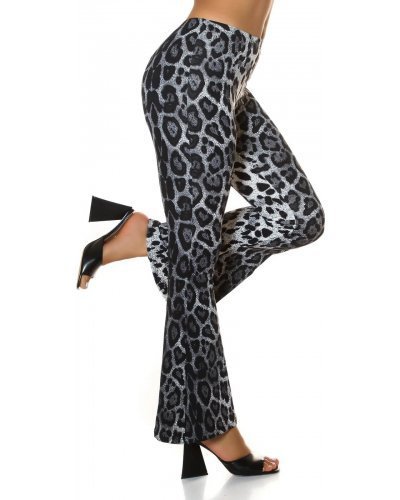Pantaloni dama eleganti evazati leopard print gri Madlene - jojofashion.ro