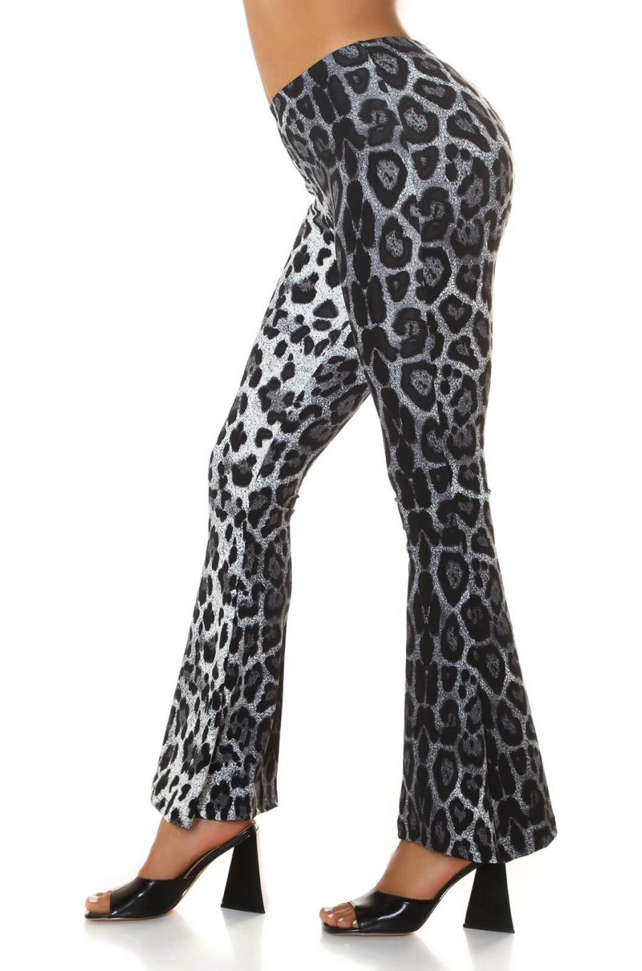 Pantaloni dama eleganti evazati leopard print gri Madlene 5 - jojofashion.ro
