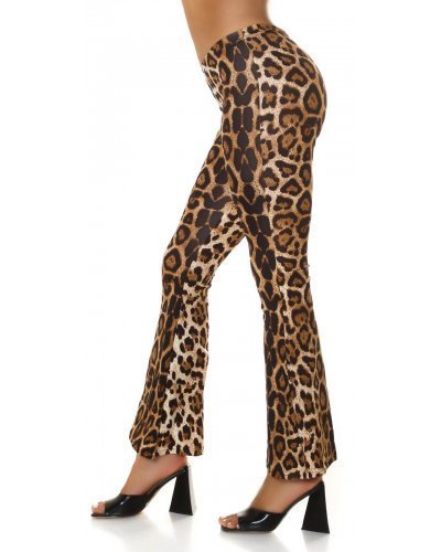 Pantaloni dama eleganti evazati leopard print maro Madlene - jojofashion.ro