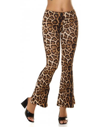 Pantaloni dama, Pantaloni dama eleganti evazati leopard print maro Madlene - jojofashion.ro