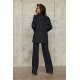 Pantaloni dama eleganti, evazati, negri cu dungi albe, cu talia inalta, Akella 6 - jojofashion.ro