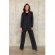 Pantaloni dama eleganti, evazati, negri cu dungi albe, cu talia inalta, Akella 7 - jojofashion.ro