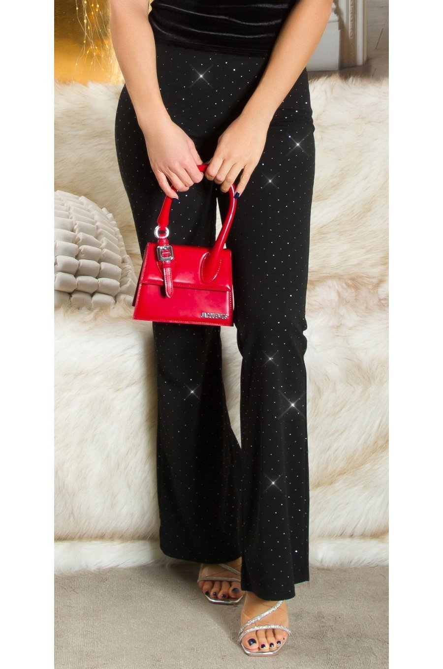 Pantaloni dama eleganti evazati, negri, cu glitter, Andie Pantaloni dama eleganti evazati, negri, cu glitter, Andie 2 - jojofashion.ro