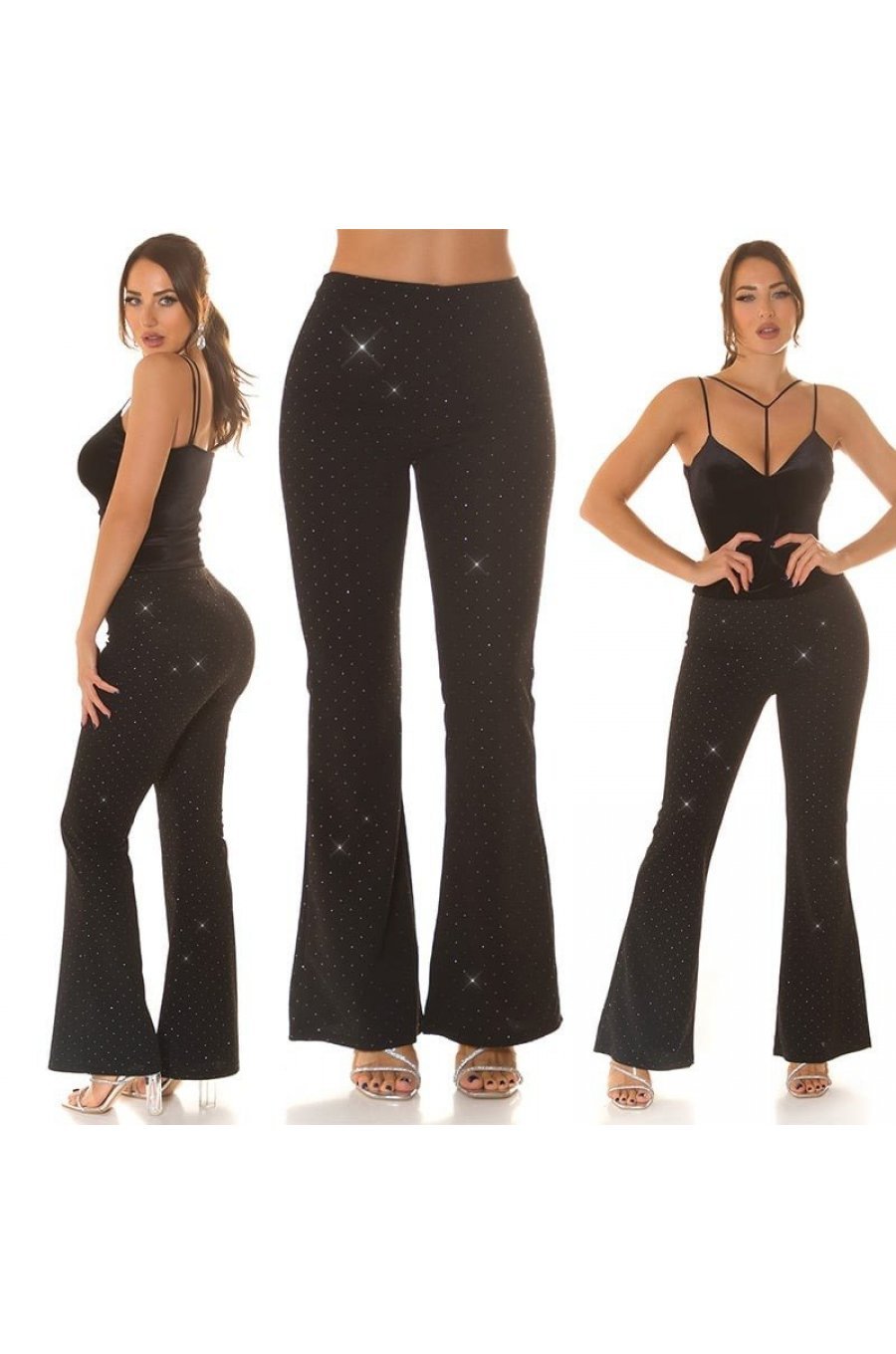 Pantaloni dama eleganti evazati, negri, cu glitter, Andie Pantaloni dama eleganti evazati, negri, cu glitter, Andie 7 - jojofashion.ro