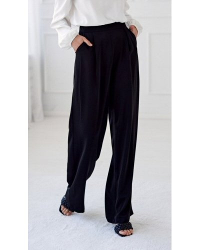 Pantaloni dama, Pantaloni dama eleganti evazati, negri, cu talia inalta, Alaya - jojofashion.ro