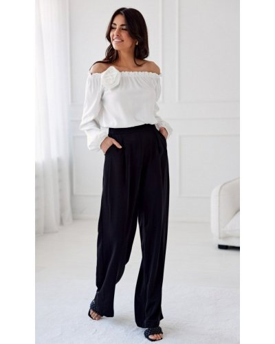 Pantaloni dama, Pantaloni dama eleganti evazati, negri, cu talia inalta, Alaya - jojofashion.ro
