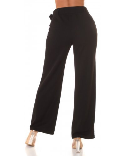 Pantaloni dama eleganti evazati, negri, cu talia inalta si curea lata, Raimonda - jojofashion.ro