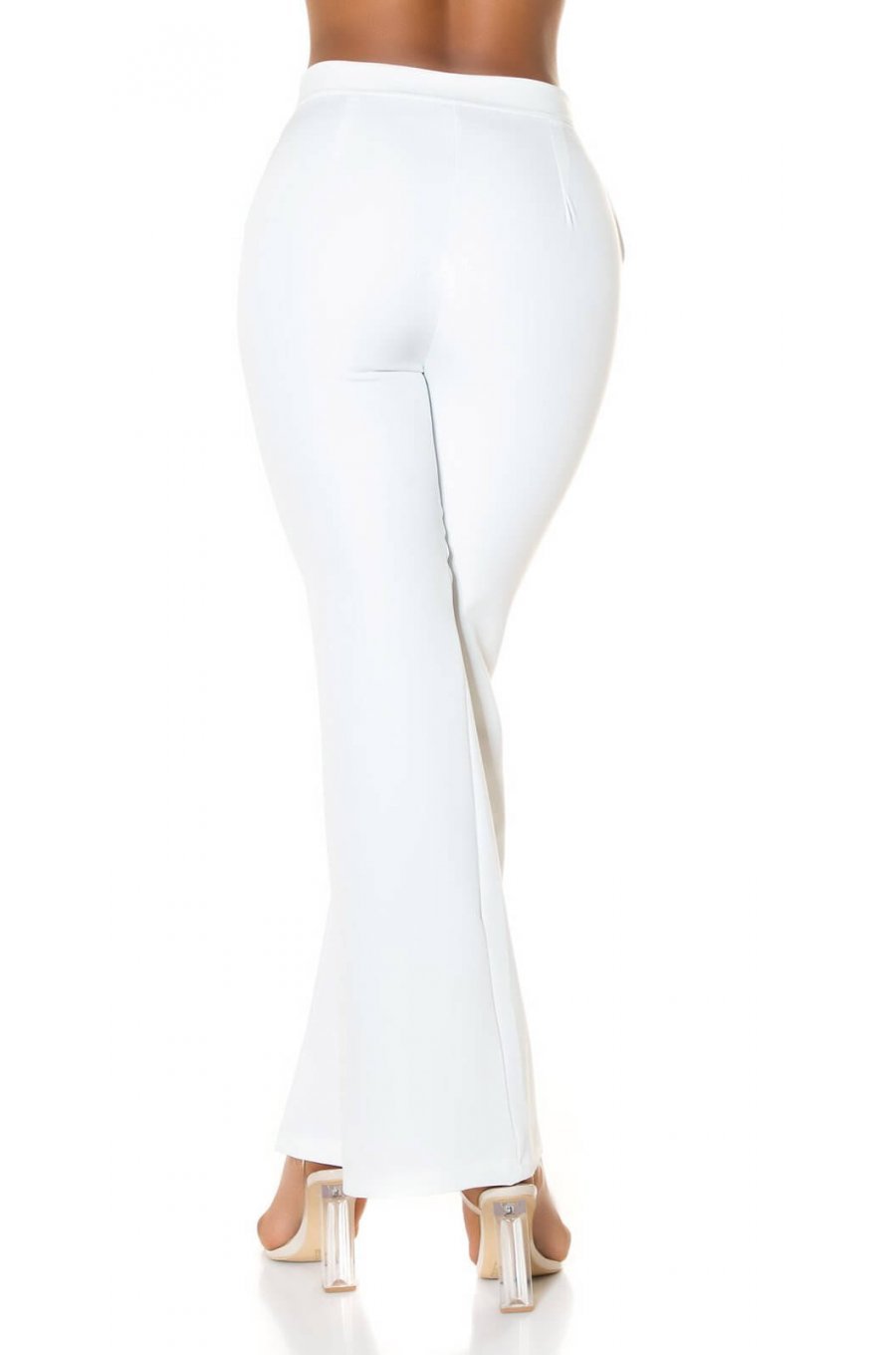 Pantaloni dama eleganti evazati office albi Catlin 2 - jojofashion.ro