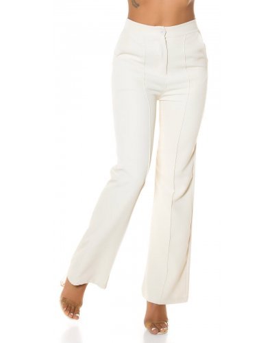 Pantaloni dama eleganti evazati office bej Catlin - jojofashion.ro