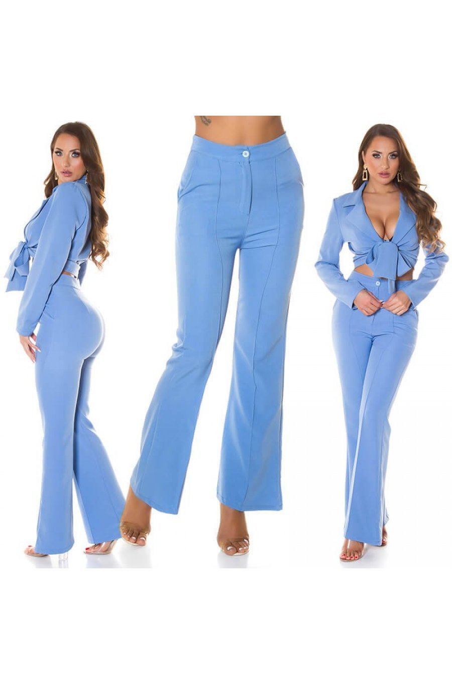 Pantaloni dama eleganti evazati office bleu Catlin 6 - jojofashion.ro