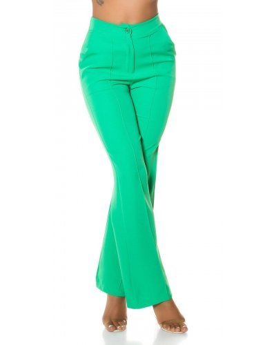 Pantaloni dama eleganti evazati office verzi Catlin - jojofashion.ro