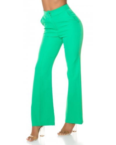 Pantaloni dama eleganti evazati office verzi Catlin - jojofashion.ro