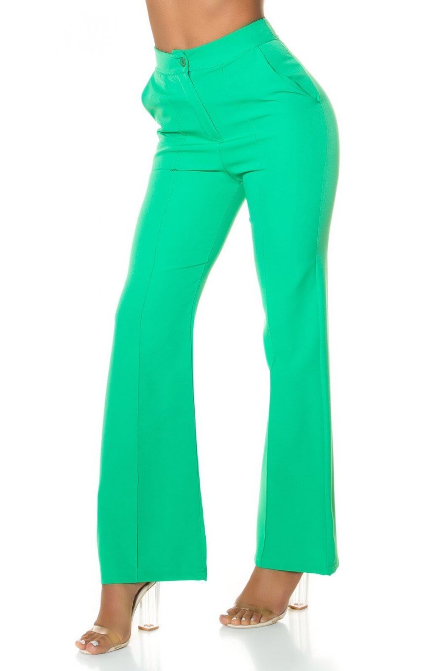 Pantaloni dama eleganti evazati office verzi Catlin 2 - jojofashion.ro