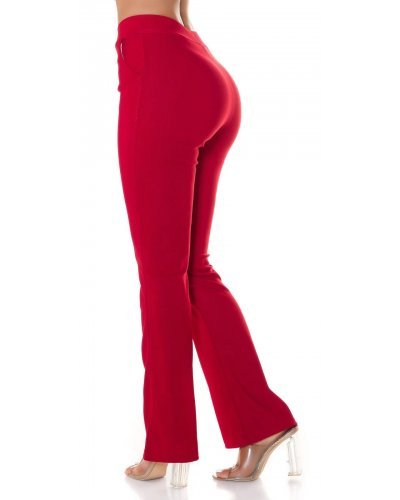 Pantaloni dama eleganti evazati rosii Felipa - jojofashion.ro