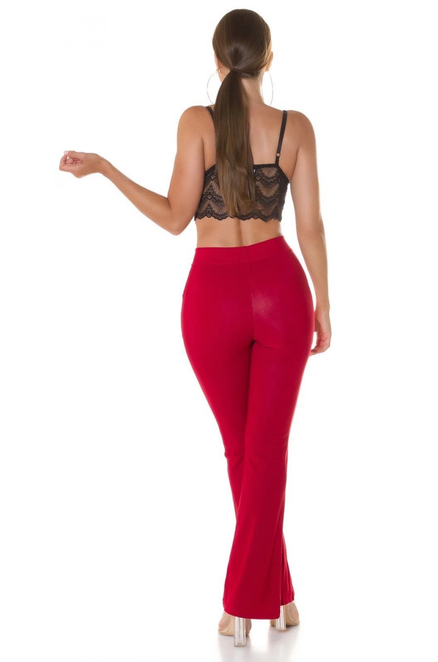 Pantaloni dama eleganti evazati rosii Felipa Pantaloni dama eleganti evazati rosii Felipa 4 - jojofashion.ro