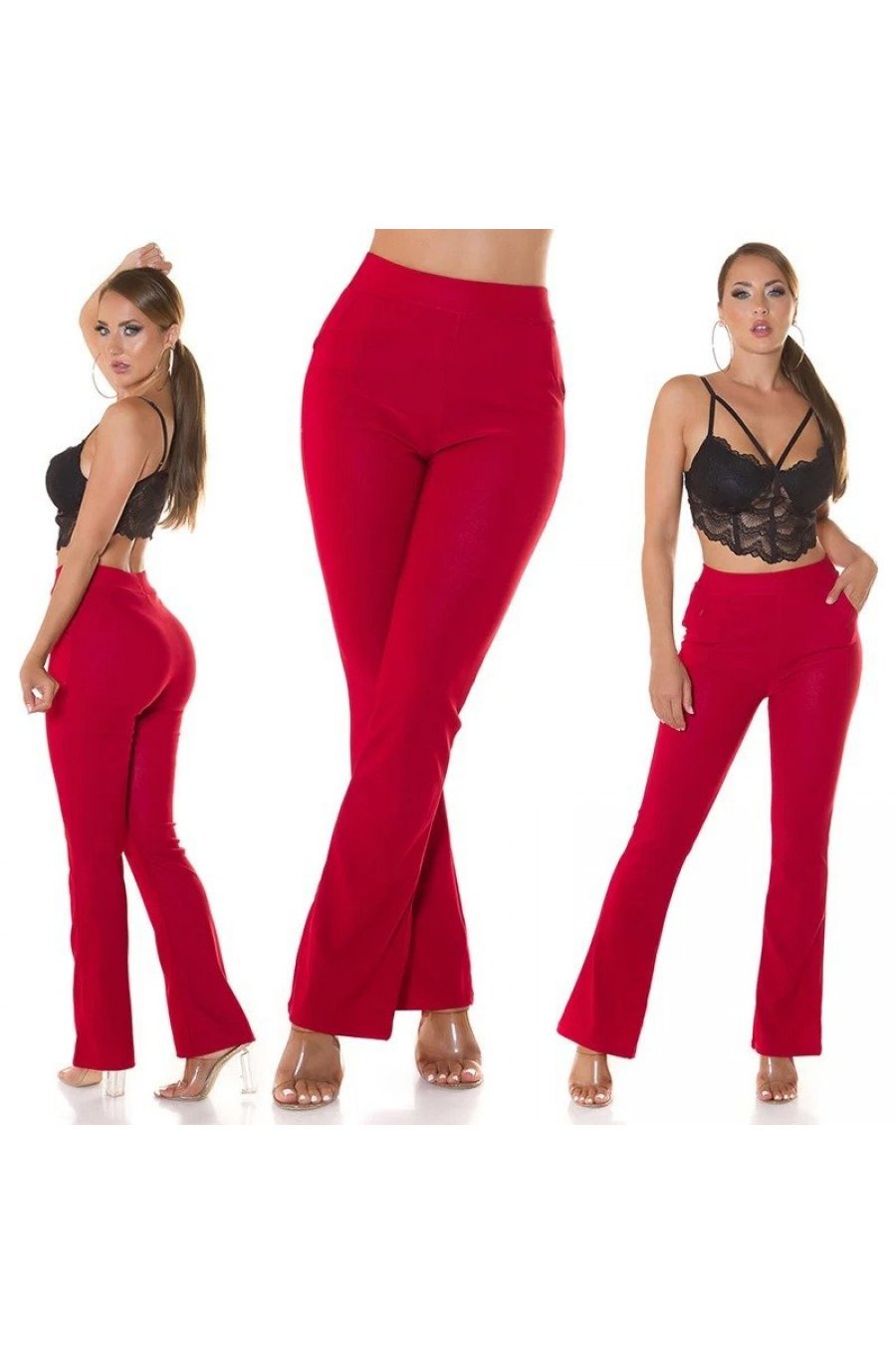 Pantaloni dama eleganti evazati rosii Felipa Pantaloni dama eleganti evazati rosii Felipa 5 - jojofashion.ro