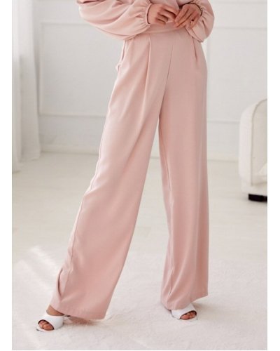 Pantaloni dama, Pantaloni dama eleganti evazati, roz pal, cu talia inalta, Alaya - jojofashion.ro
