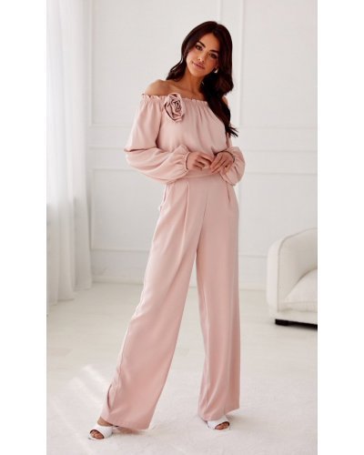 Pantaloni dama, Pantaloni dama eleganti evazati, roz pal, cu talia inalta, Alaya - jojofashion.ro