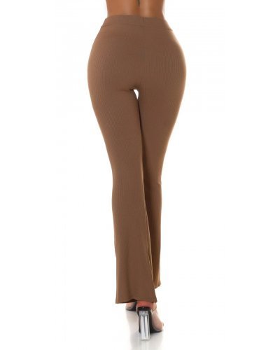 Pantaloni dama, Pantaloni dama eleganti evazati cappuccino vascoza Fernanda - jojofashion.ro