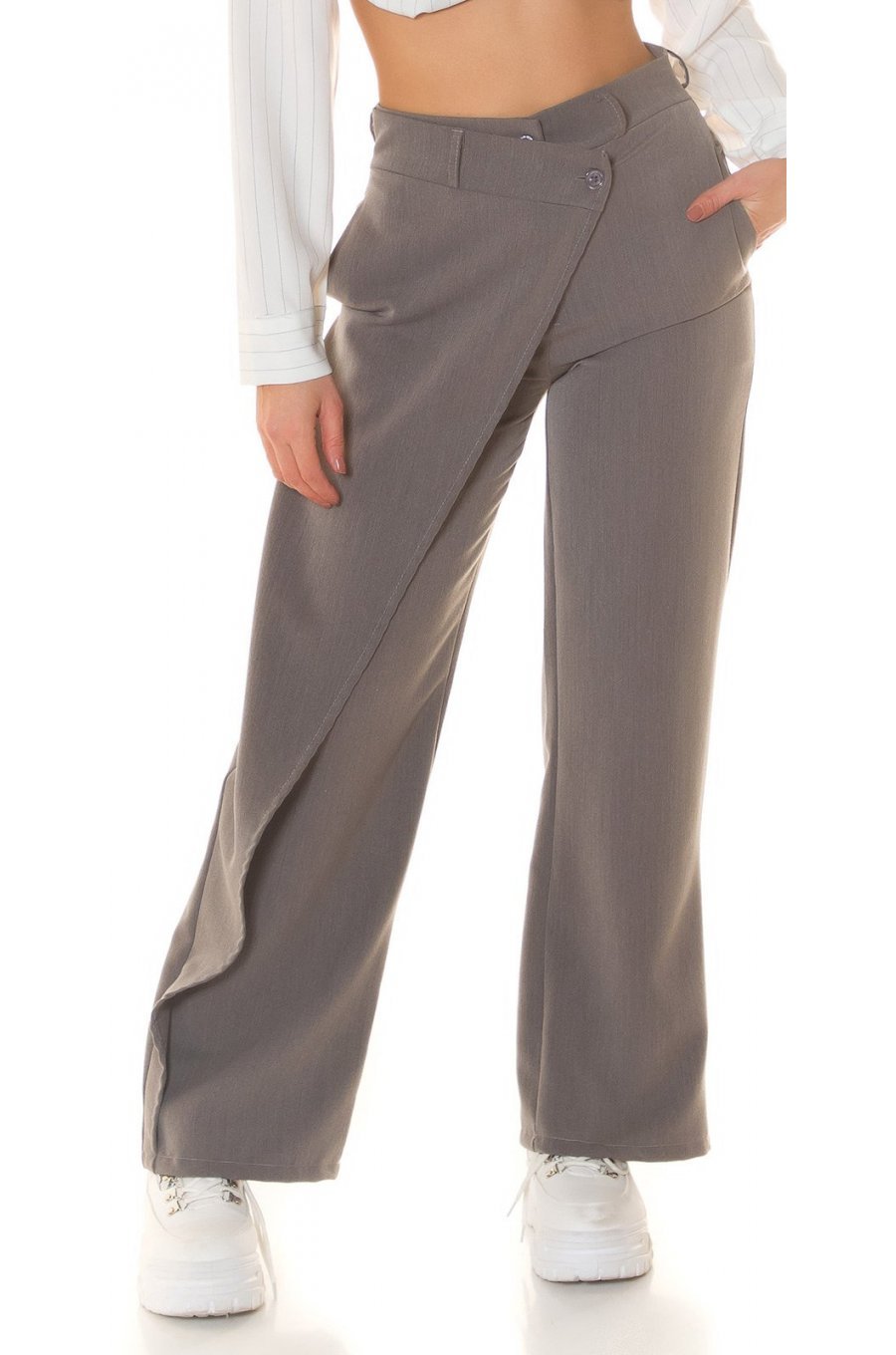Pantaloni dama eleganti, gri, cu talia inalta, petrecuti, Asser Pantaloni dama eleganti, gri, cu talia inalta, petrecuti, Asser 1 - jojofashion.ro