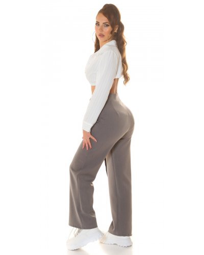 Pantaloni dama eleganti, gri, cu talia inalta, petrecuti, Asser - jojofashion.ro