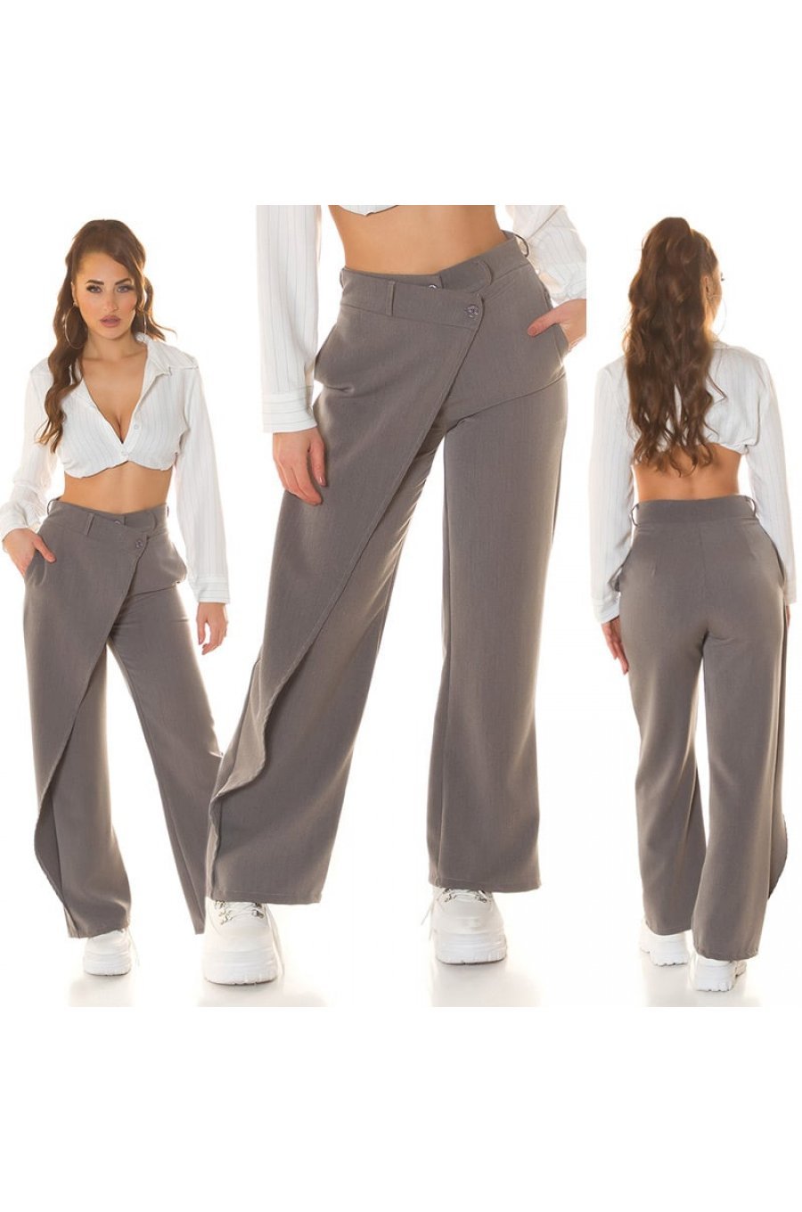 Pantaloni dama eleganti, gri, cu talia inalta, petrecuti, Asser Pantaloni dama eleganti, gri, cu talia inalta, petrecuti, Asser 5 - jojofashion.ro