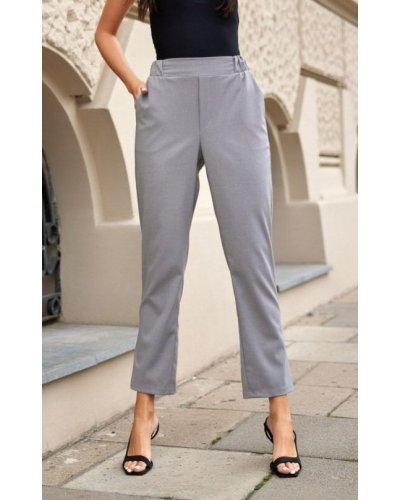 Pantaloni dama, Pantaloni dama eleganti, gri, cu talie inalta, Ericka - jojofashion.ro