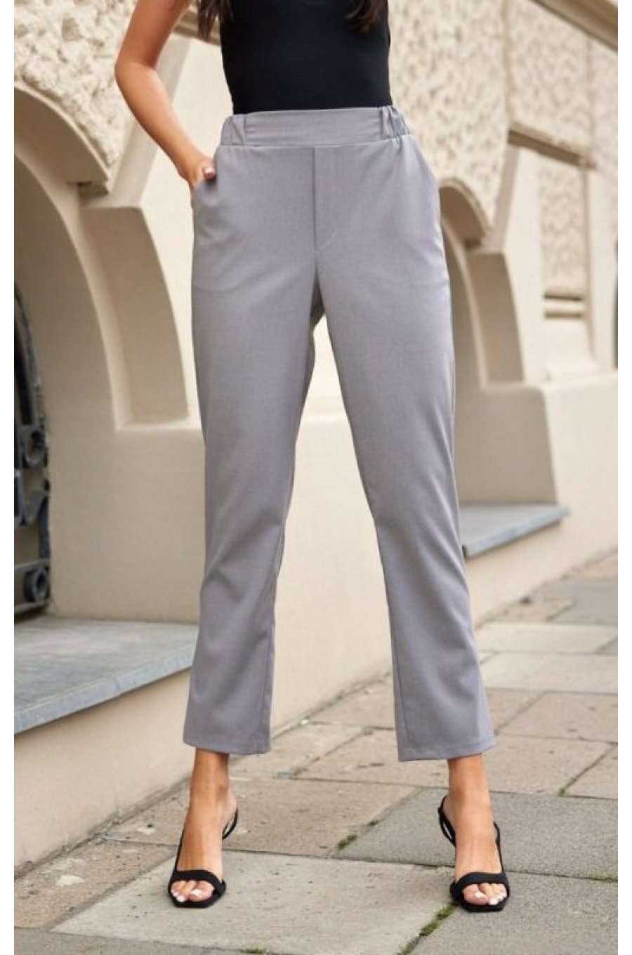 Pantaloni dama eleganti, gri, cu talie inalta, Ericka 1 - jojofashion.ro