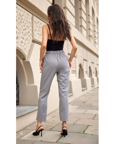 Pantaloni dama, Pantaloni dama eleganti, gri, cu talie inalta, Ericka - jojofashion.ro