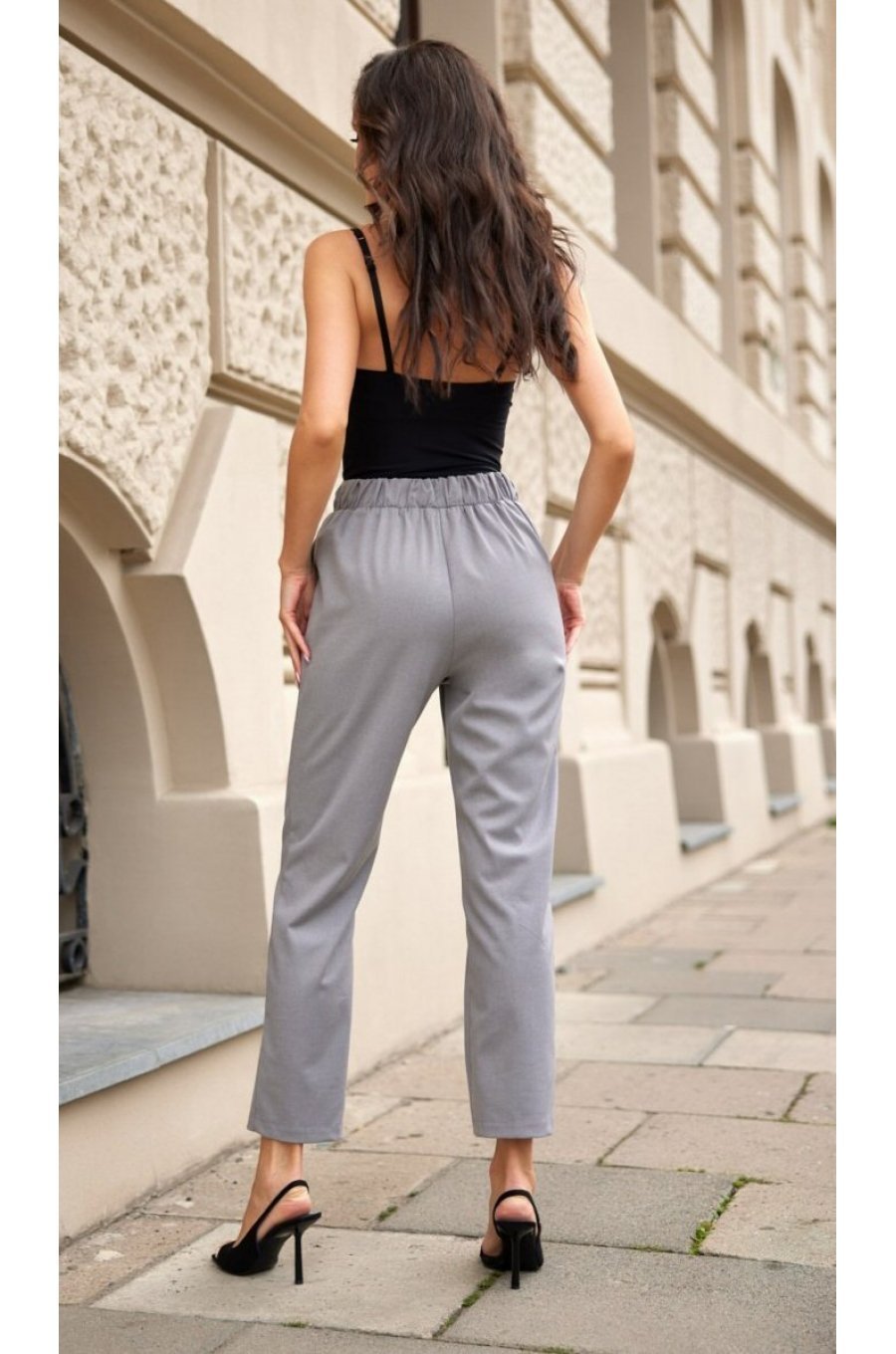 Pantaloni dama eleganti, gri, cu talie inalta, Ericka 2 - jojofashion.ro