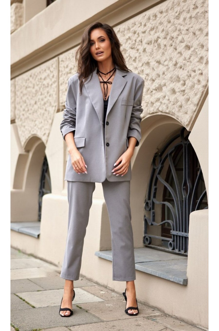 Pantaloni dama eleganti, gri, cu talie inalta, Ericka Pantaloni dama eleganti, gri, cu talie inalta, Ericka 3 - jojofashion.ro