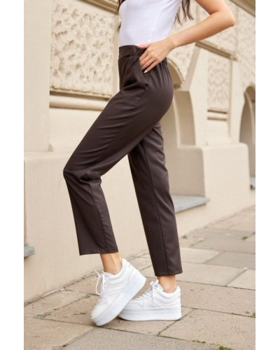 Pantaloni dama, Pantaloni dama eleganti, maro, cu talie inalta, Ericka - jojofashion.ro