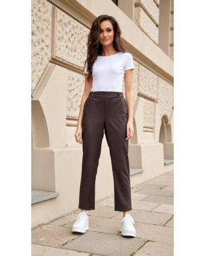 Pantaloni dama, Pantaloni dama eleganti, maro, cu talie inalta, Ericka - jojofashion.ro