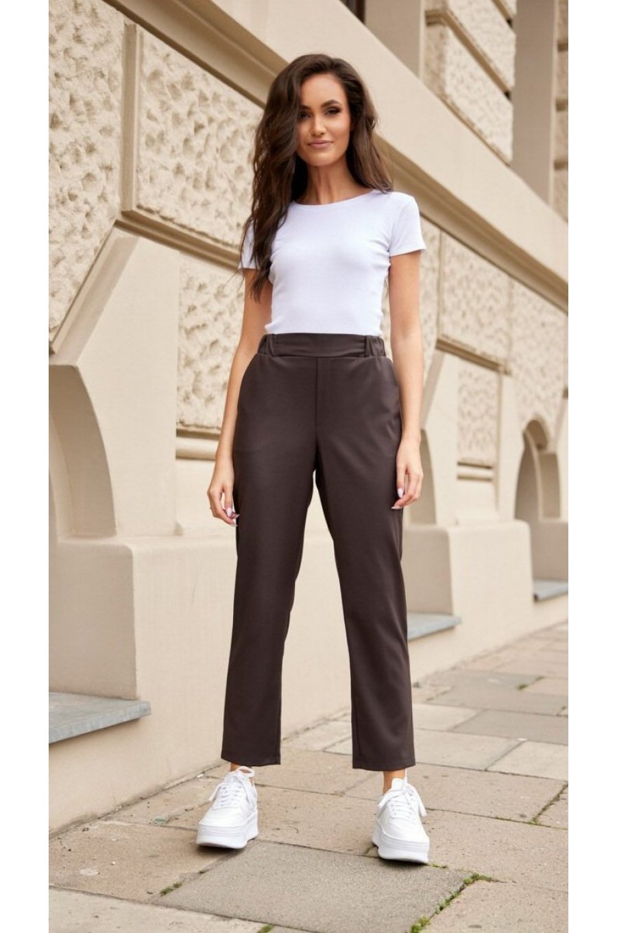 Pantaloni dama eleganti, maro, cu talie inalta, Ericka 2 - jojofashion.ro