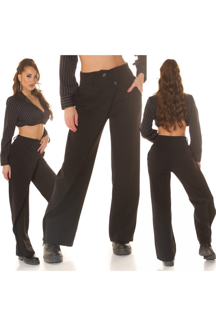Pantaloni dama eleganti, negri, cu talia inalta, petrecuti, Asser Pantaloni dama eleganti, negri, cu talia inalta, petrecuti, Asser 6 - jojofashion.ro