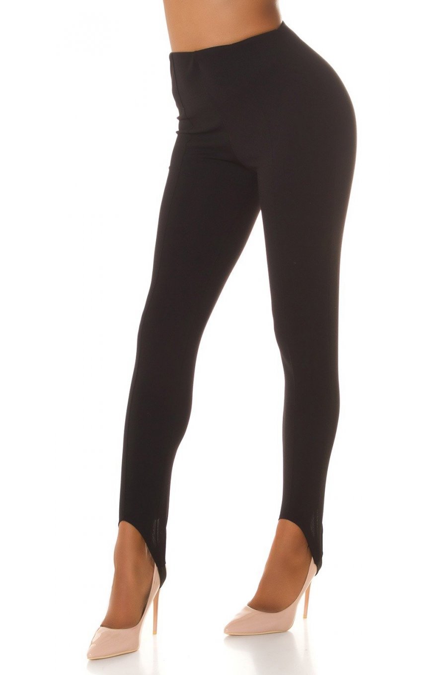 Pantaloni dama eleganti, negri, talie inalta, cu banda elastica sub talpa, Wendy 2 - jojofashion.ro
