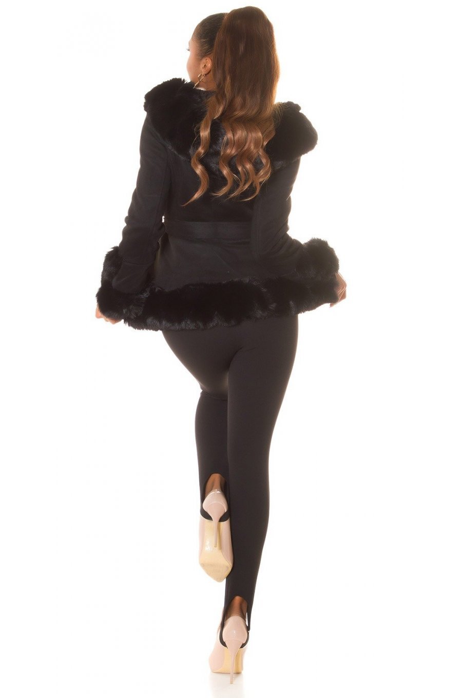 Pantaloni dama eleganti, negri, talie inalta, cu banda elastica sub talpa, Wendy 4 - jojofashion.ro