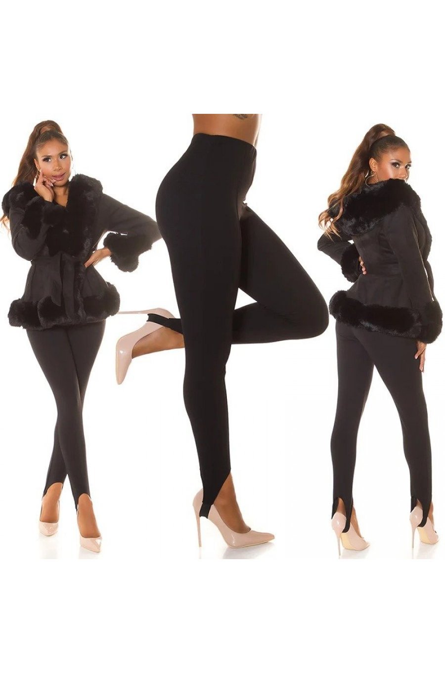 Pantaloni dama eleganti, negri, talie inalta, cu banda elastica sub talpa, Wendy 6 - jojofashion.ro