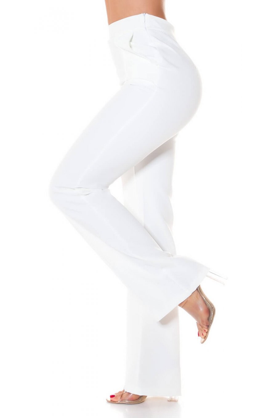 Pantaloni dama eleganti office albi cu talia inalta Clara 2 - jojofashion.ro