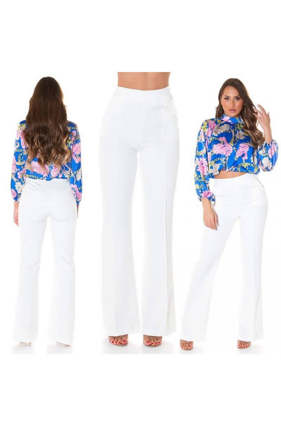 Pantaloni dama eleganti office albi cu talia inalta Clara 5 - jojofashion.ro