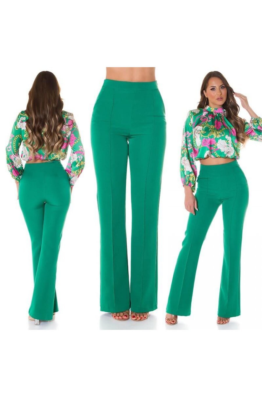 Pantaloni dama eleganti office verzi cu talia inalta Clara 6 - jojofashion.ro
