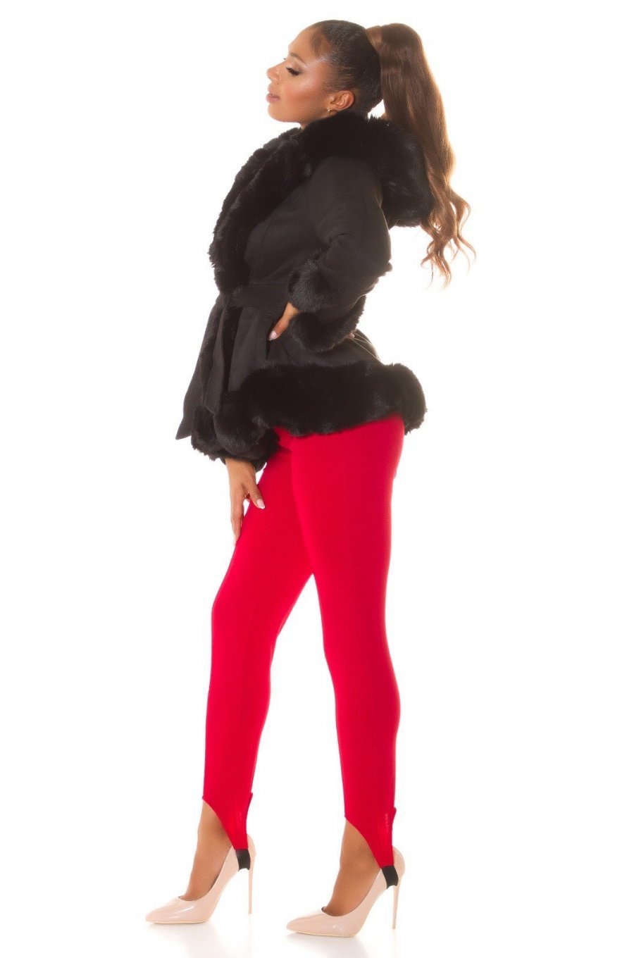 Pantaloni dama eleganti, rosii, talie inalta, cu banda elastica sub talpa, Wendy 4 - jojofashion.ro