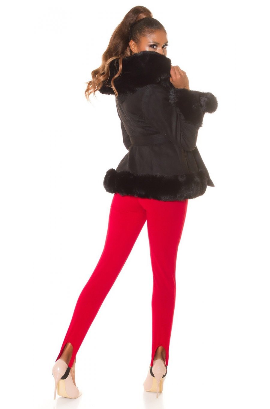 Pantaloni dama eleganti, rosii, talie inalta, cu banda elastica sub talpa, Wendy 5 - jojofashion.ro