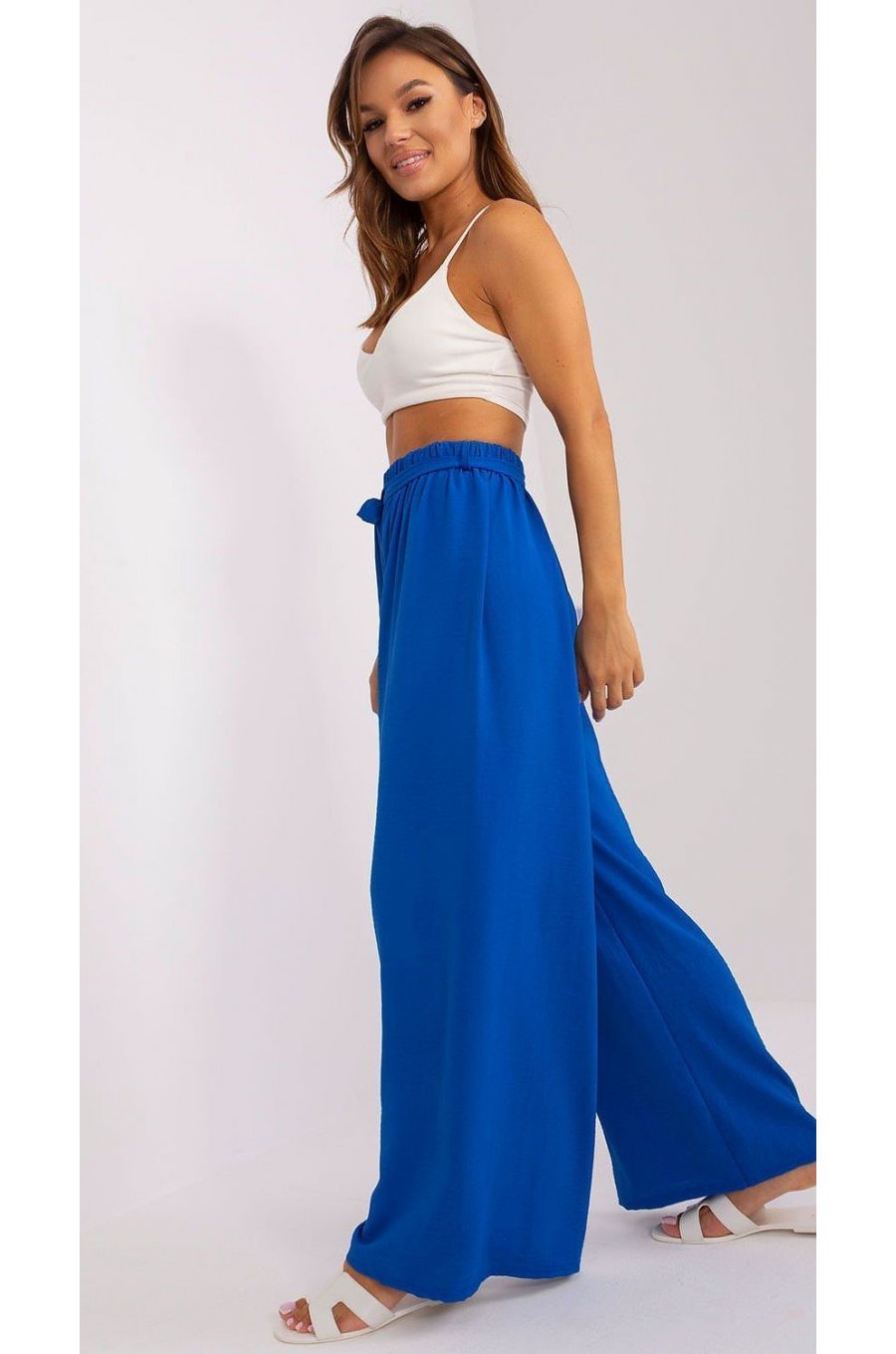 Pantaloni dama evazati, albastri, vaporosi, largi, Teagan Pantaloni dama evazati, albastri, vaporosi, largi, Teagan 2 - jojofashion.ro