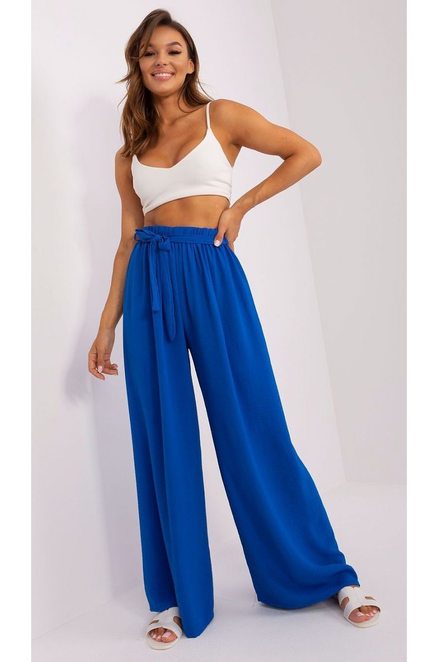 Pantaloni dama evazati, albastri, vaporosi, largi, Teagan Pantaloni dama evazati, albastri, vaporosi, largi, Teagan 3 - jojofashion.ro