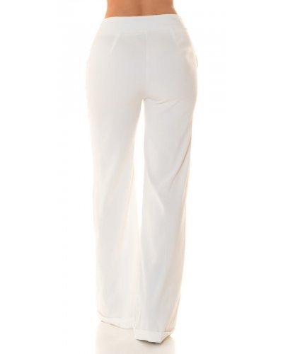 Pantaloni dama evazati, albi, cu talia inalta, Deussa - jojofashion.ro