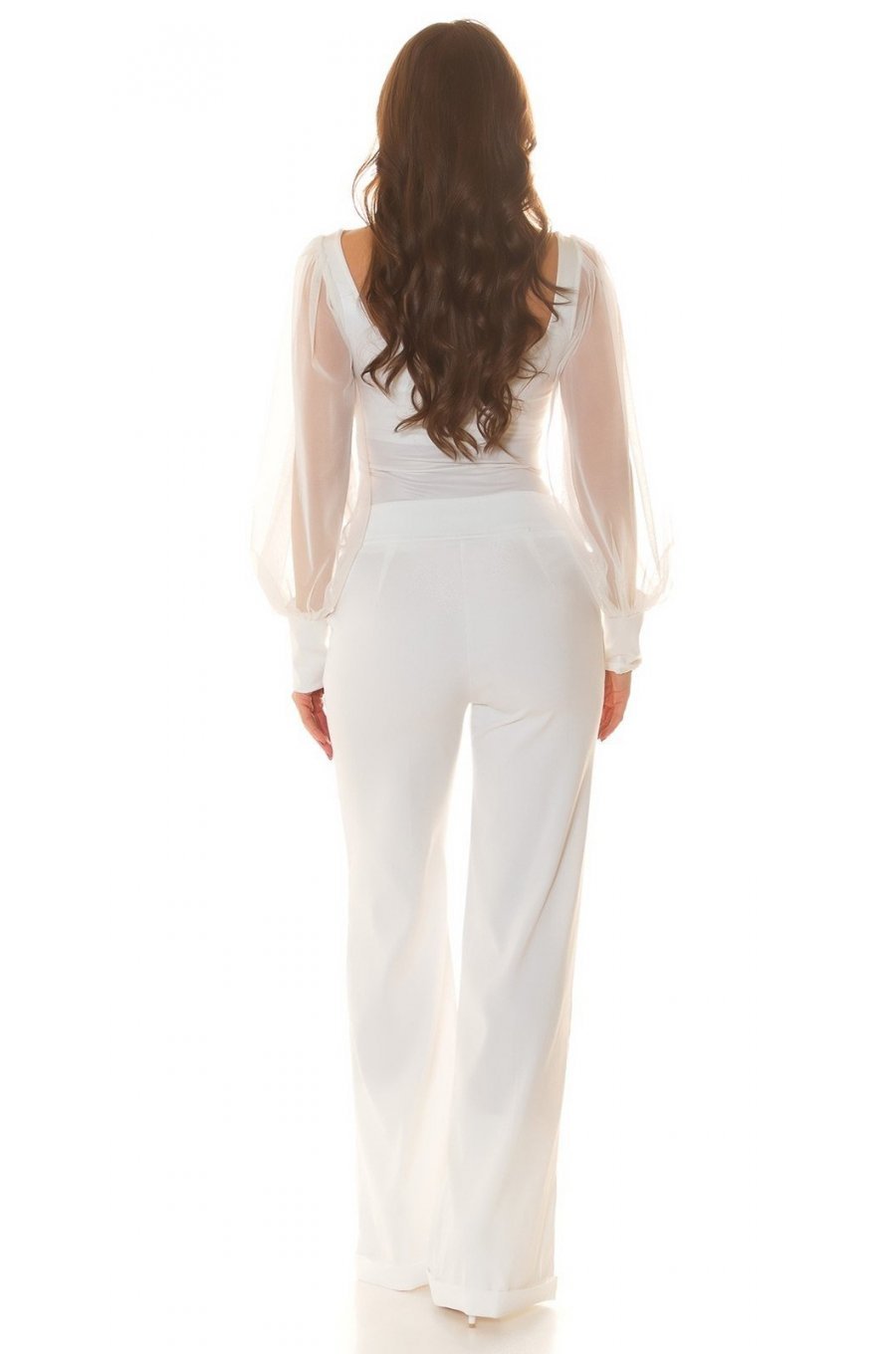 Pantaloni dama evazati, albi, cu talia inalta, Deussa Pantaloni dama evazati, albi, cu talia inalta, Deussa 7 - jojofashion.ro