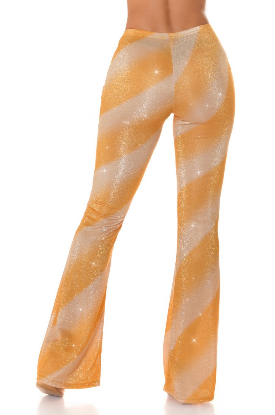 Pantaloni dama evazati, aurii, in degrade, glitter, Katyusha 2 - jojofashion.ro